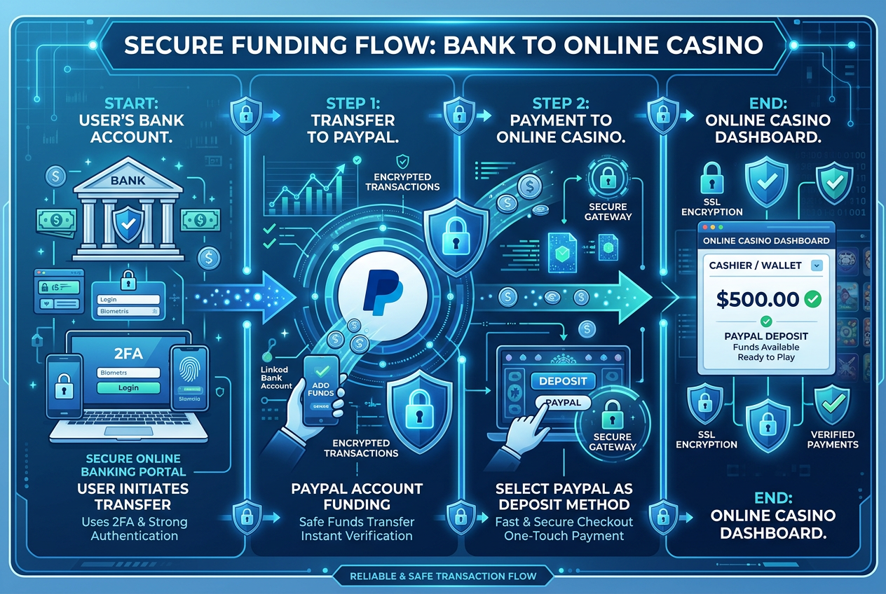 Infografika procesu vkladu přes PayPal v online casinu