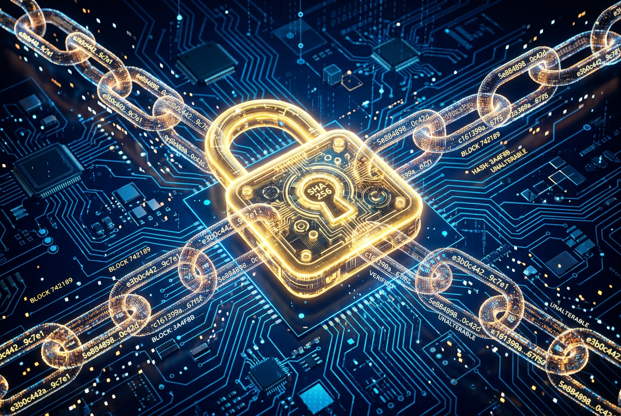 Abstraktní vizualizace technologie Provably Fair a bezpečnosti blockchainu