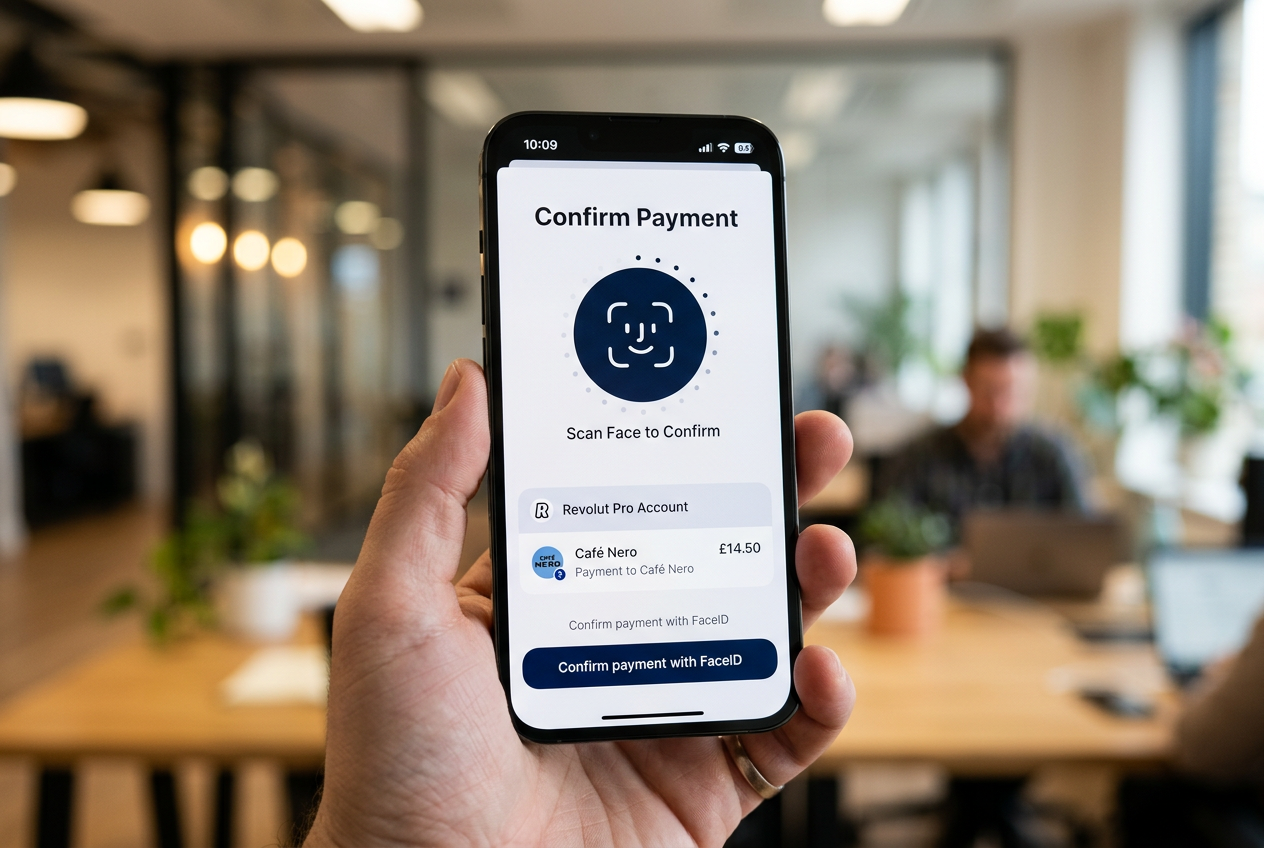 Autorizace platby v mobilní aplikaci Revolut pro vklad do online kasina